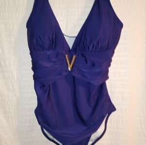 NWT Swimsuit.  One piece.  Adjustable straps.   V gold accent